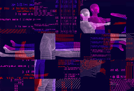 3d portrait of a man with glitch effect. Cyberpunk style. Conceptual image of artificial...