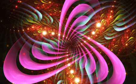 Abstract fractal patterns and shapes. Infinite universe.Mysterious psychedelic relaxation pattern. Dynamic flowing natural forms. Sacred geometry. Mystical spirals. 3D rendering.の写真素材