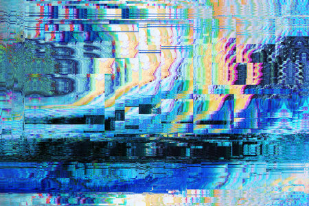 Old TV screen error. Digital pixel noise abstract design. Photo glitch. The TV signal is not working. technical problems grunge wallpaper. data decomposition. monitoring a technical problem.の写真素材