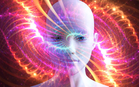 A mystical journey through the universe. The state of meditation Surreal 3D painting. transpersonal art.の写真素材