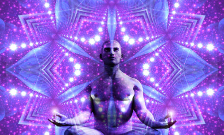 A mystical journey through the universe. The state of meditation Surreal 3D painting. transpersonal art.の写真素材