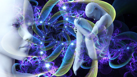 A mystical journey through the universe. The state of meditation Surreal 3D painting. transpersonal art.の写真素材