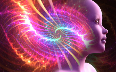 A mystical journey through the universe. The state of meditation Surreal 3D painting. transpersonal art.の写真素材
