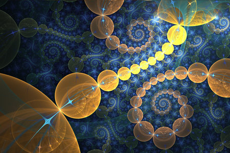 Abstract fractal patterns and shapes. Infinite universe.Mysterious psychedelic relaxation pattern. Dynamic flowing natural forms. Sacred geometry. Mystical spirals. 3D rendering.の写真素材