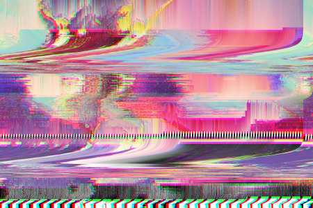 Old TV screen error. Digital pixel noise abstract design. Photo glitch. The TV signal is not working. technical problems grunge wallpaper. data decomposition. monitoring a technical problem.の写真素材