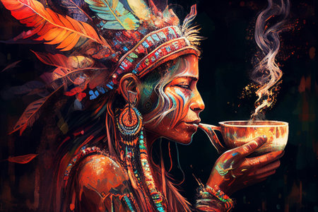 Ayahuasca compilation. Shamanic meditation. The journey of consciousness. Mystical Shaman. Generative AI.の素材