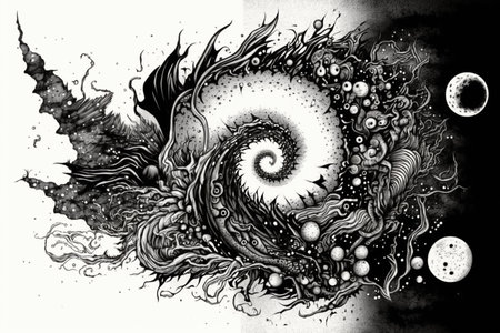 beautiful pencil drawing. abstract composition. Surrealistic plot. weaving branches. Generative AI.の素材