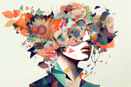 Fantastic fashion portrait. beautiful poster. Interior, wall art. Modern graphics and painting. fashionable illustration. Generative AI.の素材