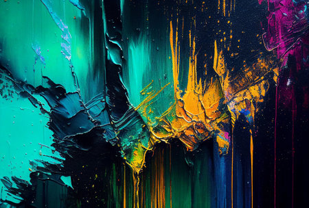 Splashes of bright paint on the canvas. interior painting. beautiful background. Generative AI.の素材