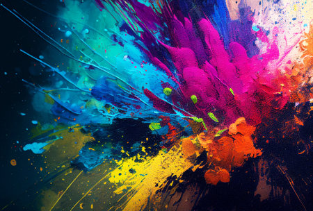 Splashes of bright paint on the canvas. interior painting. beautiful background. Generative AI.の素材