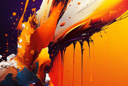 Splashes of bright paint on the canvas. interior painting. beautiful background. Generative AI.の素材