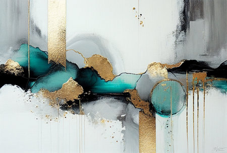 Splashes of bright paint on the canvas. interior painting. beautiful background. Generative AI.の素材