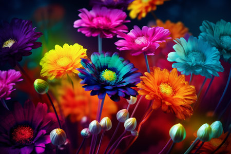 Bright flowers. edge background. Fantastic composition. Generative AI.の素材