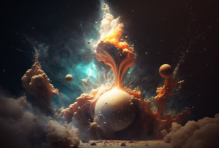 A surreal painting. A fantasy world. The vast universe. Clouds, sand, mountains, sky. Generative AI.の素材