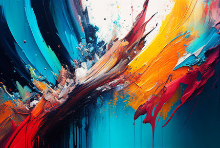 Splashes of bright paint on the canvas. interior painting. beautiful background. Generative AI.の素材