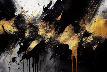 Splashes of bright paint on the canvas. interior painting. beautiful background. Generative AI.の素材
