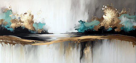 Splashes of bright paint on the canvas. landscape. interior painting. beautiful background. Generative AI.の素材