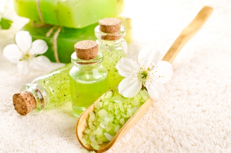 Spa with spring flowersの写真素材