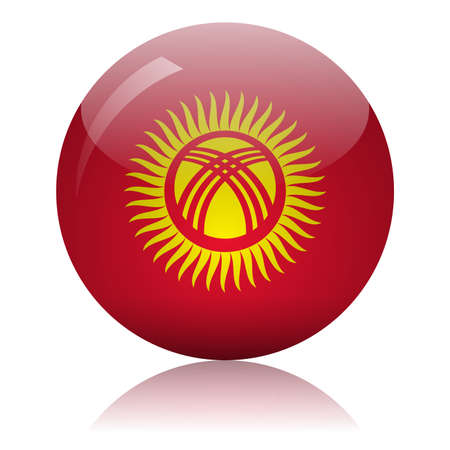Kyrgyzstan flag glass ball on light mirror surface vector illustrationのイラスト素材