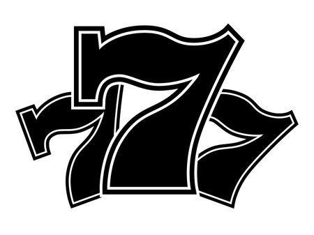 Triple Lucky Sevens with white and black contour - black and white vector illustrationのイラスト素材