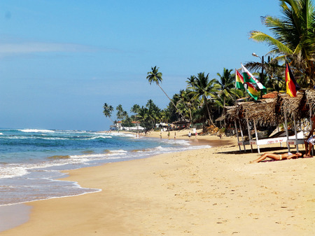 Tropical beach with palms in Hikkaduwa,  Sri Lankaのeditorial素材