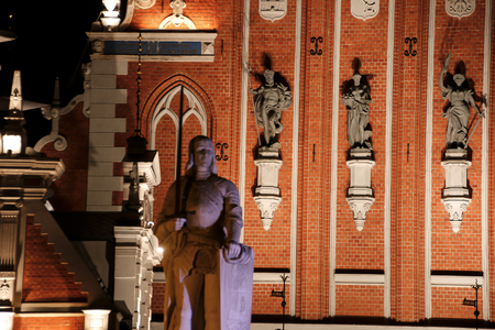 Sculpture of Roland in front of House of Blackheads. Riga, Latviaの写真素材
