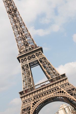 Eiffel Tower, Paris, France, Europe. View of the famous travel and tourism icon at daytime in spring with blue sky,の写真素材