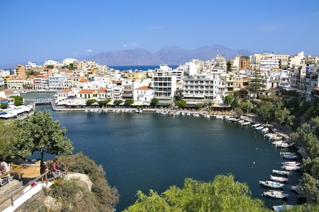 Crete. Greece. Agios Nikolaos Panorama Lake Voulismeniの写真素材