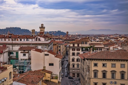 Beautiful aerial view of Florence from the observation platform of Campanile di Giotto. Florence is the ancient capital city of the Italian region of Tuscany and of the Metropolitan City of Florence.の写真素材