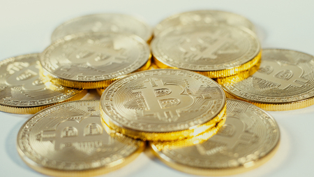 Cryptocurrency Gold Bitcoin - BTC - Bit Coin. Macro shots crypto currency Bitcoin coins.の写真素材