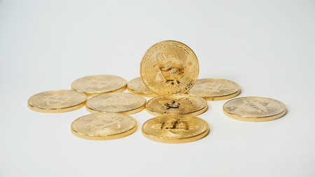 Cryptocurrency Gold Bitcoin - BTC - Bit Coin. Macro shots crypto currency Bitcoin coins.の写真素材