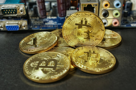 Cryptocurrency Gold Bitcoin - BTC - Bit Coin. Macro shots crypto currency Bitcoin coins.の写真素材