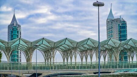 Lisbon, Portugal - December, 30, 2017 - Modern architecture at the Oriente Station by Santiago...