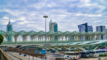 Lisbon, Portugal - December, 30, 2017 - Modern architecture at the Oriente Station by Santiago Calatrava.のeditorial素材