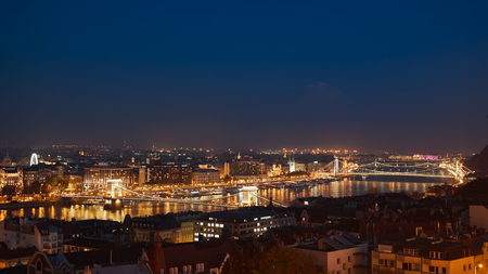 Night Budapest with the Danube and Chain Bridge, Hungary. Aerial view of Budapest. Hungary.の写真素材