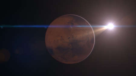 Mars Planet Rotating in the outer space.. Orbiting Planet Mars. Traveling to the red planet Mars in space.の写真素材