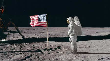 3D rendering. Astronaut saluting the American flag. CG Animation.の写真素材