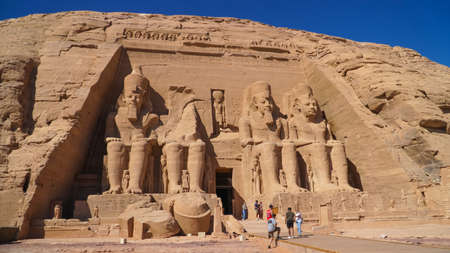 Aswan, Egypt: Great Abu Simbel temple of Pharaoh Ramses II in southern Egypt in Nubia next to Lake Nasserのeditorial素材