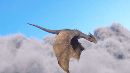 White haired female warrior knight flies on a dragon above the clouds.Fantasy artwork scene. CGI...