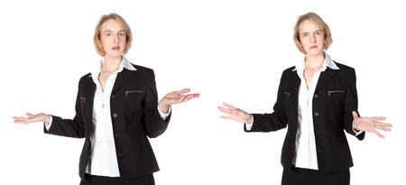 A business woman doesn' t know and is angryの写真素材