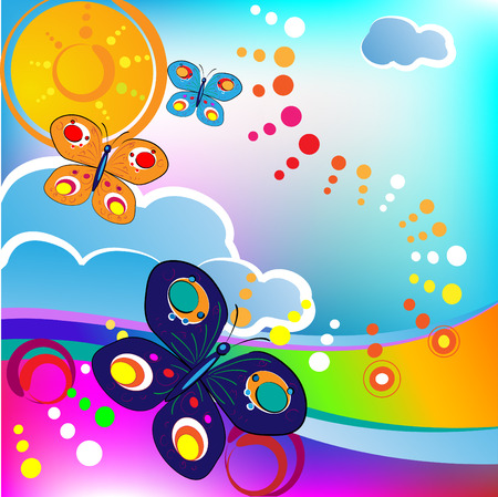 springtime feeling; butterflies and clouds, circlesのイラスト素材