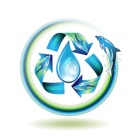 Ecology icon with drop and dolphins, recycle waterのイラスト素材