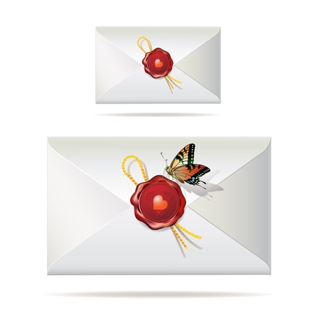 Back of envelope with seal and butterfly isolated on white background, vector illustration のイラスト素材