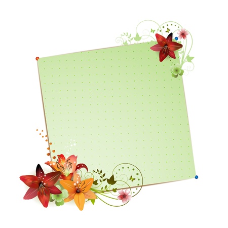 Green background with flowers isolated on whiteのイラスト素材