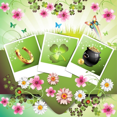 St. Patrick's Day card design. with flowers, butterflies and photosのイラスト素材