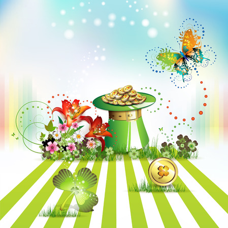 St. Patrick's Day card design with topper, flowers, butterflies and cloverのイラスト素材