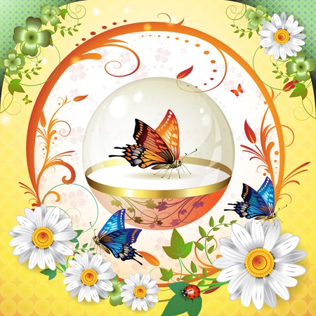 Springtime background with butterflies and flowers のイラスト素材