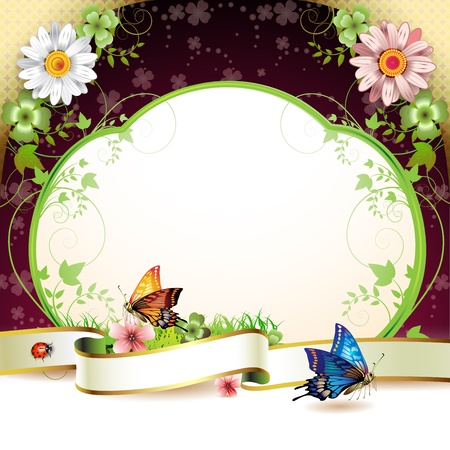 Banner with flowers and butterflies のイラスト素材