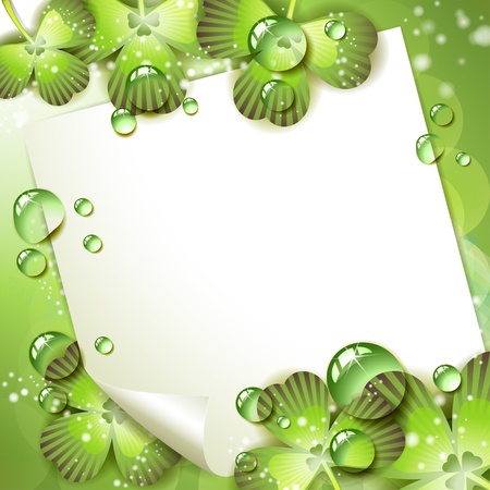 Sheet of paper and clover over springtime backgroundのイラスト素材