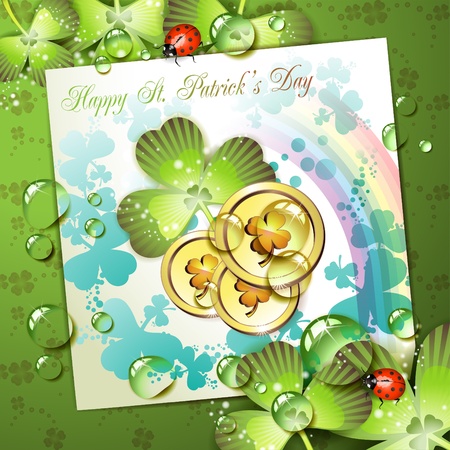 St. Patrick's Day card design with coins and cloverのイラスト素材